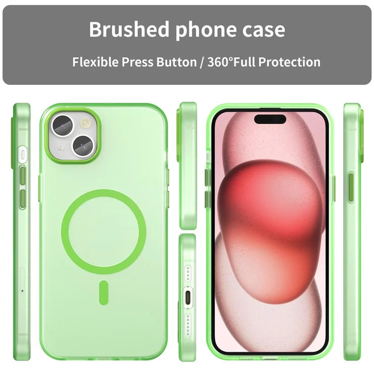iPhone 15 Magnetic Case Matte Phone Cover Anti-Fingerprint Anti-Scratch - Fluorescent Green