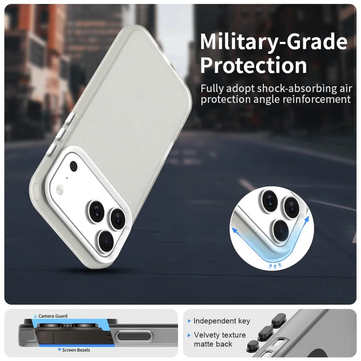 iPhone 17 Pro Case PC + TPU + PET Matte Anti-Drop Phone Back Cover - White
