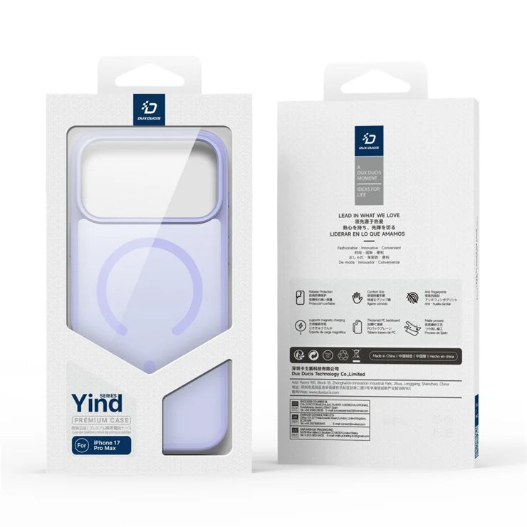 DUX DUCIS Yind-sarjan iPhone 17 Pro -kuori TPU + PC Matta puhelinkuori, yhteensopiva MagSafen kanssa - Vaaleanlila
