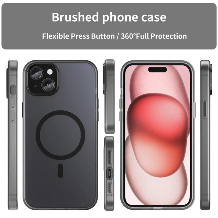 iPhone 15 Plus / 14 Plus Magnetisk Cover Gennemsigtig Mat Anti-Fingeraftryk Telefoncover - Sort