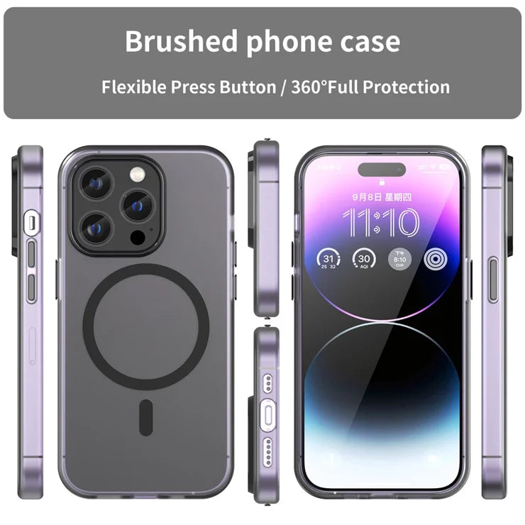 MagSafe-yhteensopiva magneettikotelo iPhone 14 Pro Maxille, läpikuultava mattapintainen takakuori - musta