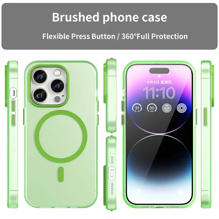 Magnetisk Cover til iPhone 14 Pro Max Kompatibel med MagSafe Gennemsigtigt Mat Bagcover - Fluorescerende Grøn