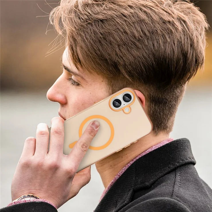 iPhone 16 Plus Cover Kompatibel med MagSafe TPU + PC Slim Mat Gennemsigtigt Telefoncover - Orange