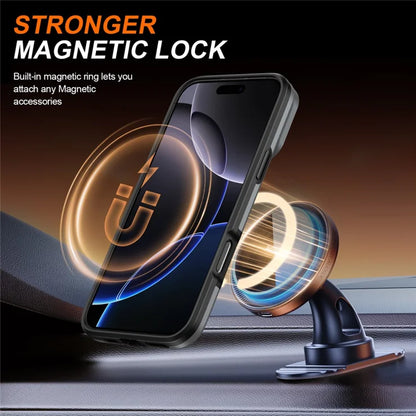 iPhone 16 Pro Cover Magnetisk Cover Ring Støtteben Skydbart Kameralåg TPU PC Hybrid Telefoncover - Sølv