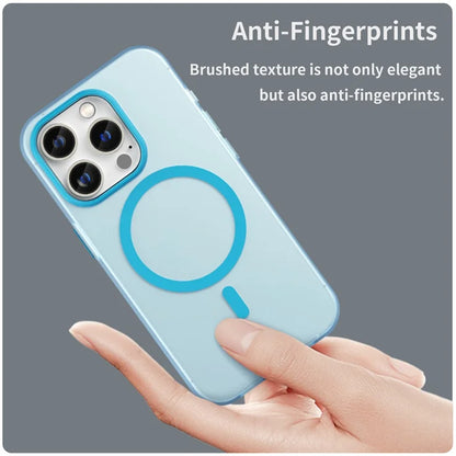 Magnetisk etui til iPhone 14 Pro Max kompatibel med MagSafe gennemsigtigt mat bagcover - blå