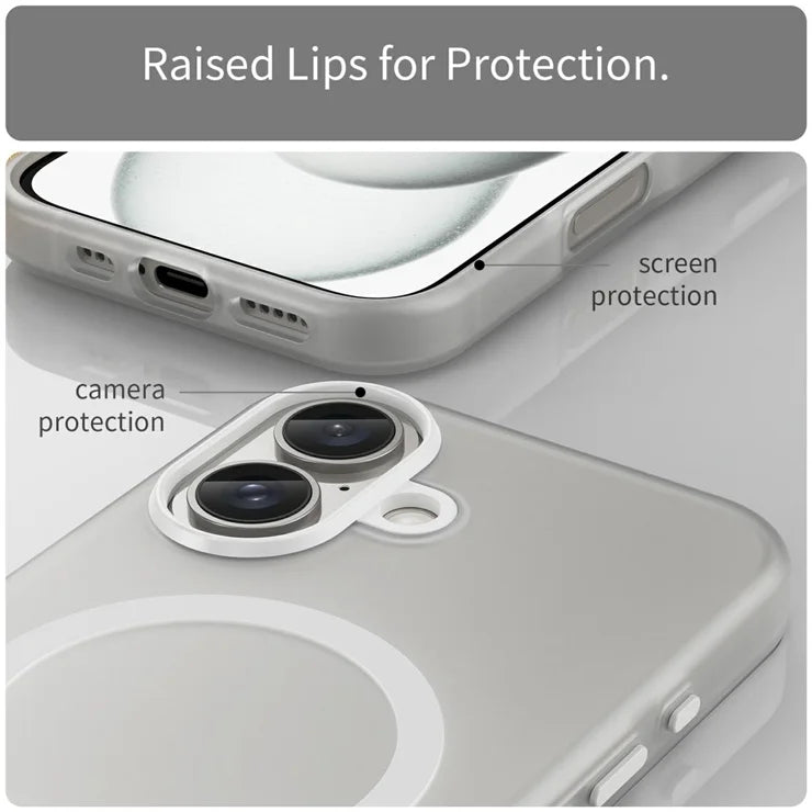 iPhone 16 Cover Kompatibel med MagSafe TPU + PC Slank Mat Gennemsigtig Telefoncover - Hvid