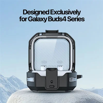 DUX DUCIS SECE -sarjan suojakotelo Samsung Galaxy Buds4 / Buds4 Pro -kuulokkeille iskunkestävällä PC + TPU -materiaalilla ja metallikoukulla - musta