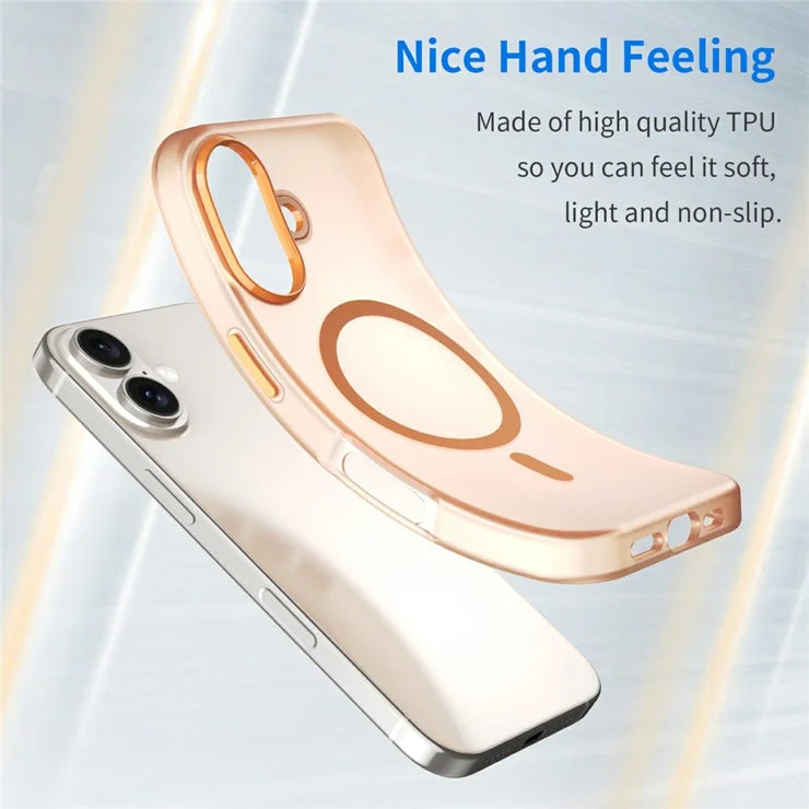 iPhone 16 Cover Kompatibel med MagSafe TPU + PC Slank Mat Gennemsigtig Telefoncover - Orange