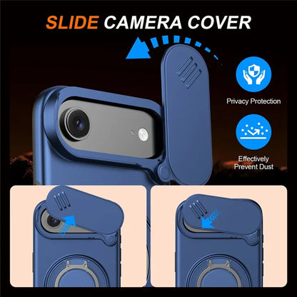 iPhone Air Magnetic Case Ring Kickstand Slide Camera Cover TPU PC Hybrid Phone Shell - Blue