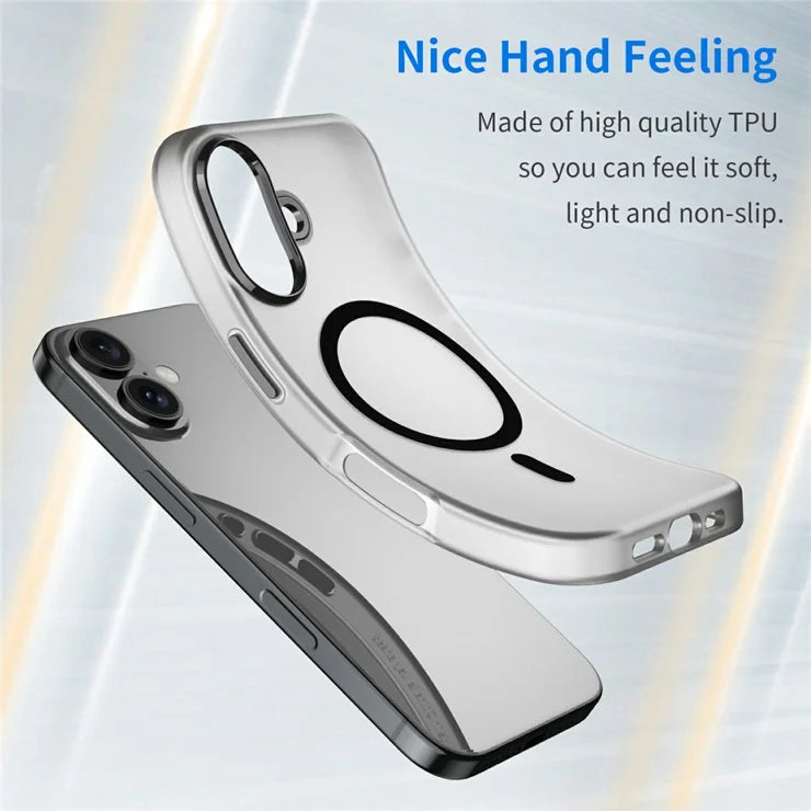 iPhone 16 Case Compatible with MagSafe TPU + PC Slim Matte Translucent Phone Cover - Black