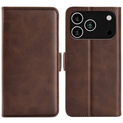 For iPhone 17 Pro Case Calf Texture Leather Wallet Phone Cover - Brown