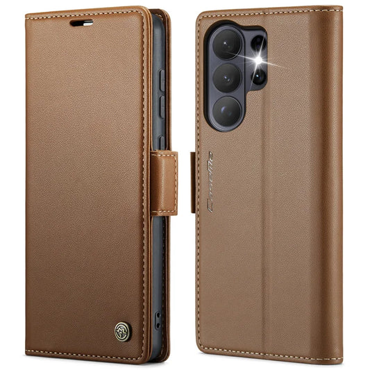 CASEME til Samsung Galaxy S26 Ultra etui 023-serien RFID-blokerende, blankt etui med stander til telefon - brun
