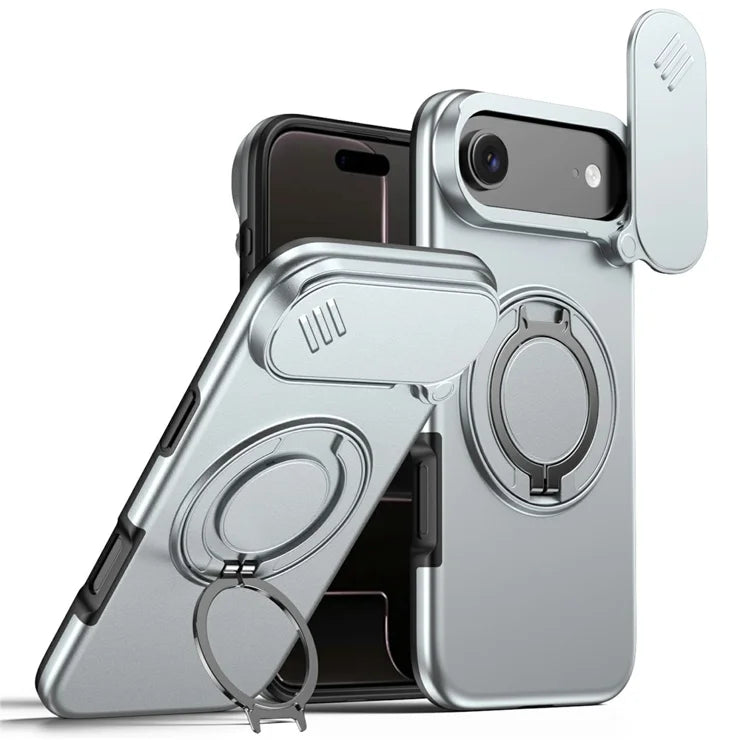 iPhone Air magnetisk cover ring kickstand skydbart kamera beskyttelsescover TPU PC hybridtelefoncover - Grå