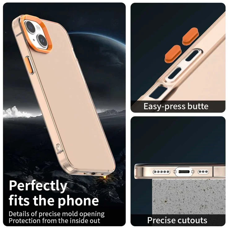 iPhone 15 Case PC+TPU+PET Matte Anti-Drop Phone Back Cover - Orange