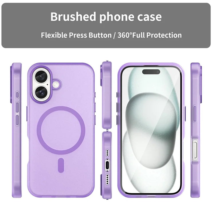iPhone 16 Cover Kompatibel med MagSafe TPU + PC Slank Mat Gennemsigtig Telefoncover - Mørk Lilla