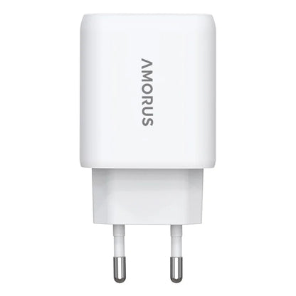 AMORUS PD 30W Type-C + QC 18W USB-A kaksiporttinen GaN-virtalähde, pikalatausseinälaturi puhelimelle ja tabletille – EU-pistoke