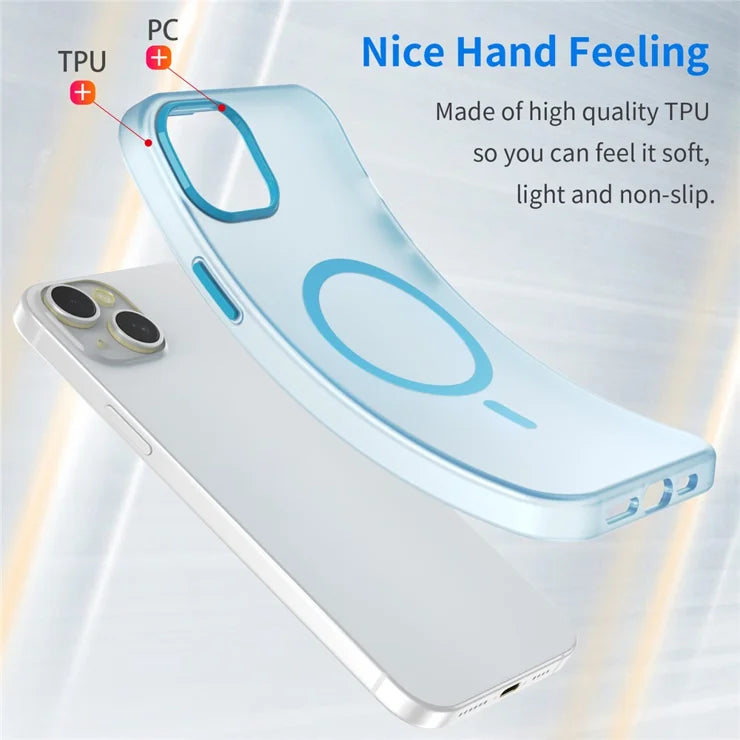 iPhone 15 Plus / 14 Plus magnetisk cover gennemsigtig mat anti-fingeraftryk telefoncover - blå