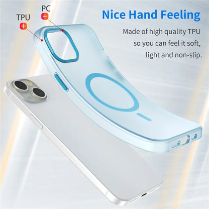 iPhone 15 Plus / 14 Plus magnetisk cover gennemsigtig mat anti-fingeraftryk telefoncover - blå