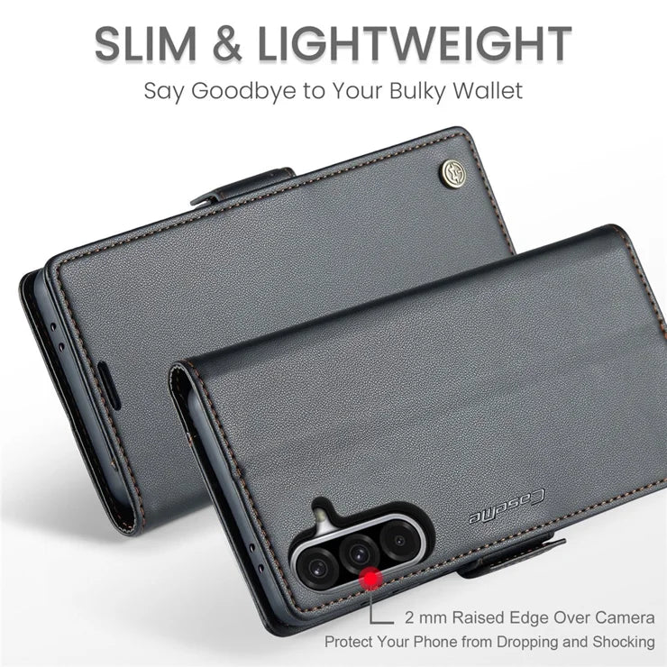 CASEME For Samsung Galaxy A56 5G Leather Case  023 RFID Blocking 3 Card Slot Mobile Cover - Black