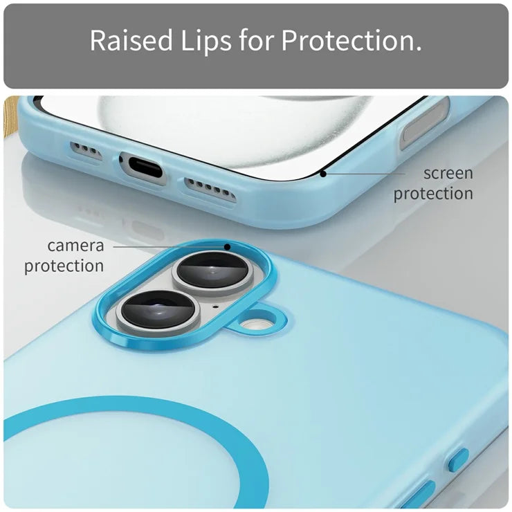 iPhone 16 Plus Case Compatible with MagSafe TPU + PC Slim Matte Translucent Phone Cover - Blue