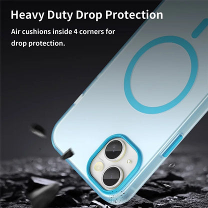 iPhone 15 Plus / 14 Plus magnetisk cover gennemsigtig mat anti-fingeraftryk telefoncover - blå