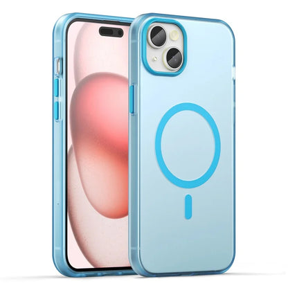 iPhone 15 Plus / 14 Plus magnetisk cover gennemsigtig mat anti-fingeraftryk telefoncover - blå