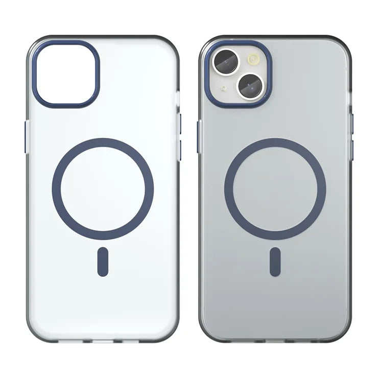iPhone 15 Plus / 14 Plus Magnetic Case Translucent Matte Anti-Fingerprint Phone Cover - Dark Blue