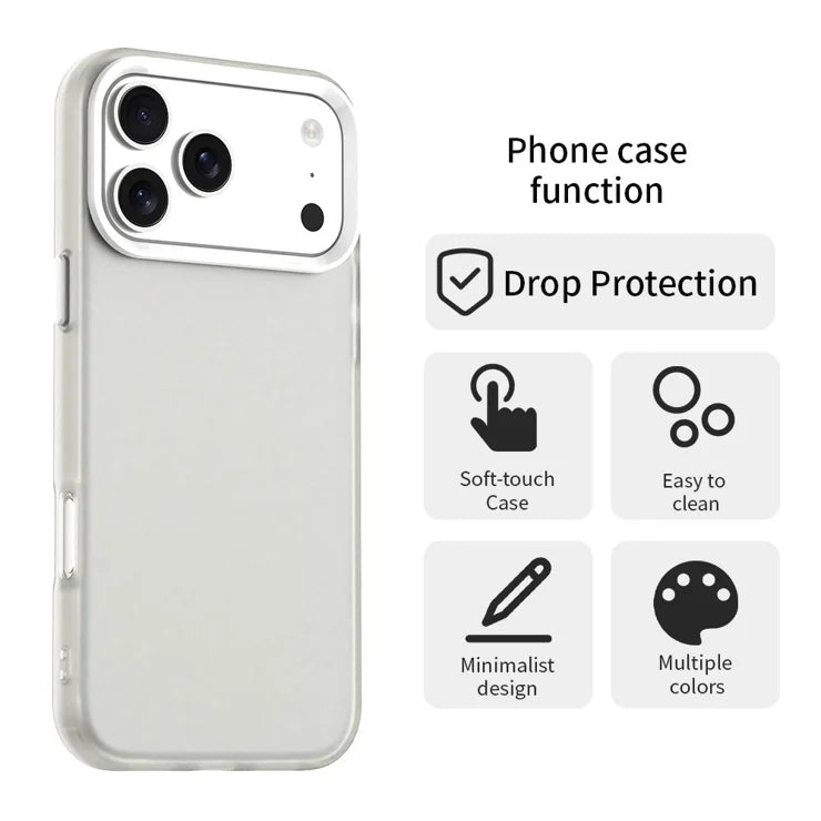 iPhone 17 Pro Max Case PC + TPU + PET Matte Anti-Drop Phone Back Cover - White