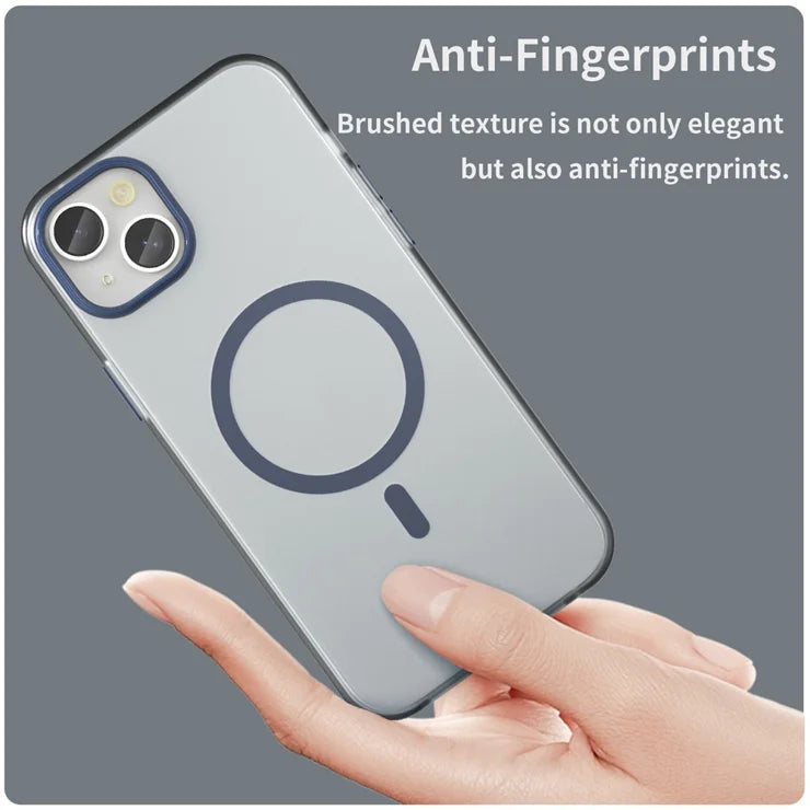iPhone 15 Plus / 14 Plus Magnetic Case Translucent Matte Anti-Fingerprint Phone Cover - Dark Blue