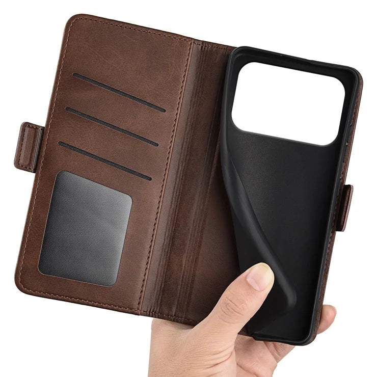 For iPhone 17 Pro Max Case Calf Texture Leather Wallet Phone Cover - Brown