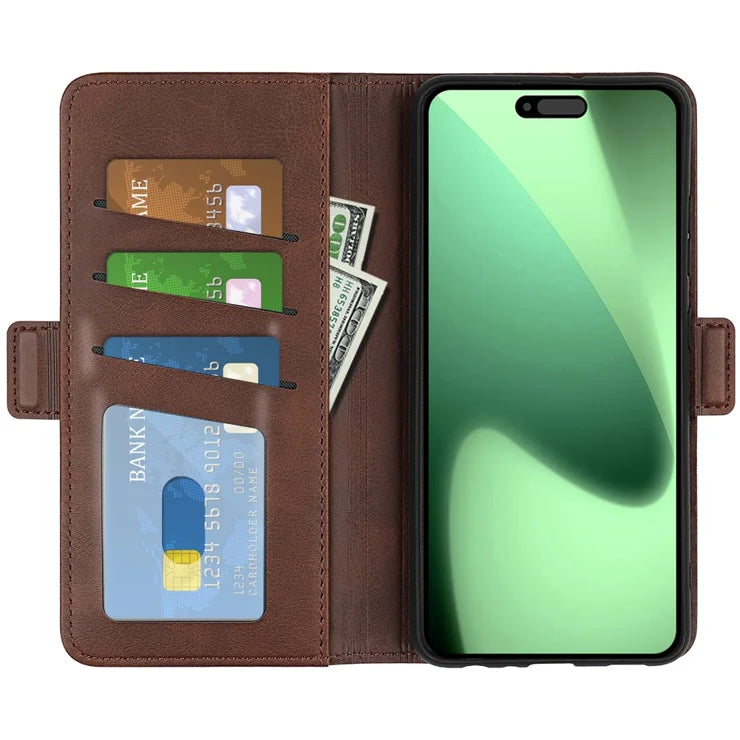 For iPhone 17 Pro Max Case Calf Texture Leather Wallet Phone Cover - Brown