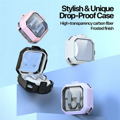 DUX DUCIS SECE -sarjan suojakotelo Samsung Galaxy Buds4 / Buds4 Pro -kuulokkeille iskunkestävällä PC + TPU -materiaalilla ja metallikoukulla - musta