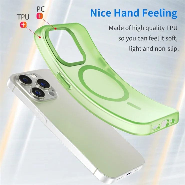 Magnetisk Cover til iPhone 14 Pro Max Kompatibel med MagSafe Gennemsigtigt Mat Bagcover - Fluorescerende Grøn