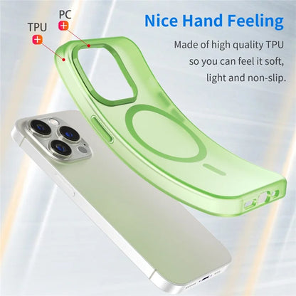 Magnetisk Cover til iPhone 14 Pro Max Kompatibel med MagSafe Gennemsigtigt Mat Bagcover - Fluorescerende Grøn
