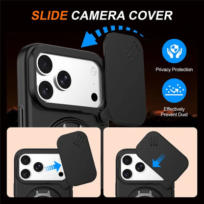 iPhone 17 Pro Magneettikotelo Sormusteline Liukuva Kamerasuojus TPU PC Hybrid-puhelinkuori - Musta