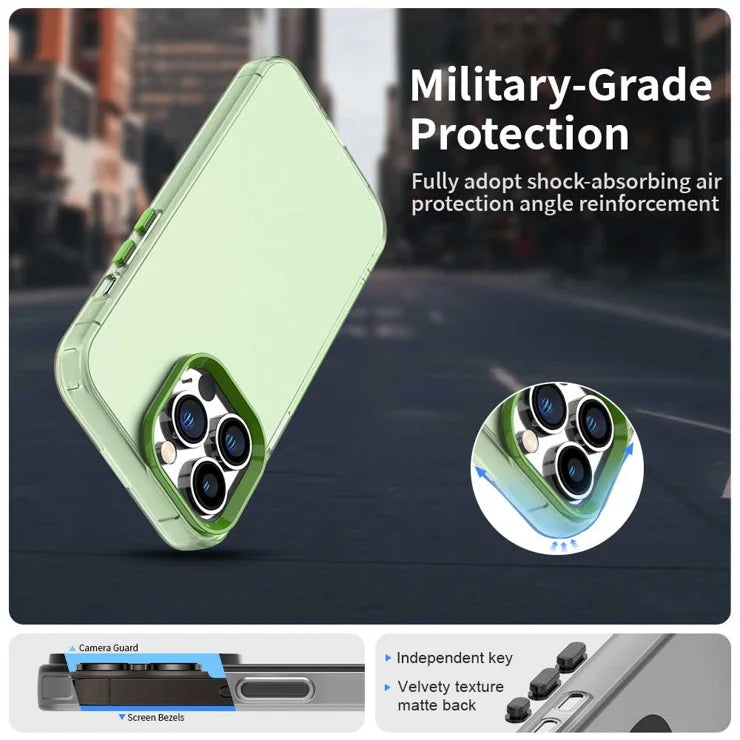 iPhone 13 Pro Max Cover PC+TPU+PET Mat Anti-dråbe Telefon Bagside Cover - Grøn