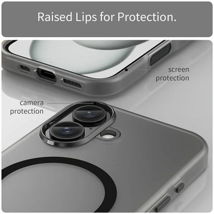 iPhone 16 Case Compatible with MagSafe TPU + PC Slim Matte Translucent Phone Cover - Black