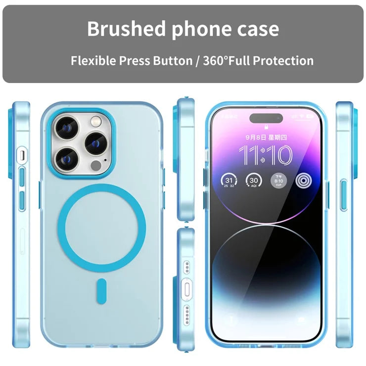 Magnetisk etui til iPhone 14 Pro Max kompatibel med MagSafe gennemsigtigt mat bagcover - blå
