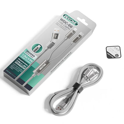 WEKOME WDC-66 USB / Type-C til Type-C / iP Kabel 1.2m 3A 65W Superhurtig Opladning Datasynkroniseringskabel - Grå