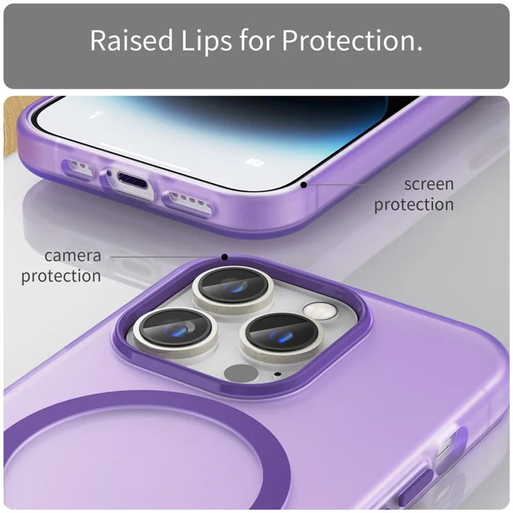 Magnetisk etui til iPhone 14 Pro Max kompatibel med MagSafe gennemsigtig mat bagside - Mørk lilla