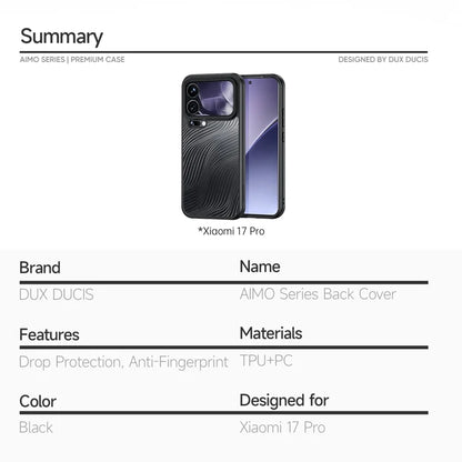 DUX DUCIS Til Xiaomi 17 Pro Etui Aimo Series TPU+PC Matte Drop-proof Telefoncover (REACH certificering) - Sort