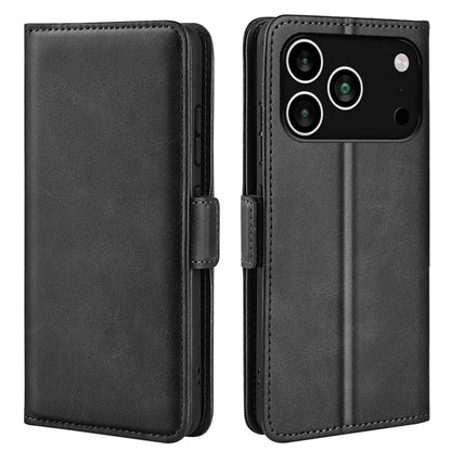 For iPhone 17 Pro Max Case Calf Texture Leather Wallet Phone Cover - Black