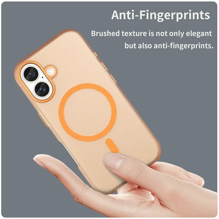 iPhone 16 Cover Kompatibel med MagSafe TPU + PC Slank Mat Gennemsigtig Telefoncover - Orange