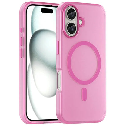 iPhone 16 Cover Kompatibel med MagSafe TPU + PC Slim Mat Gennemsigtigt Telefoncover - Pink
