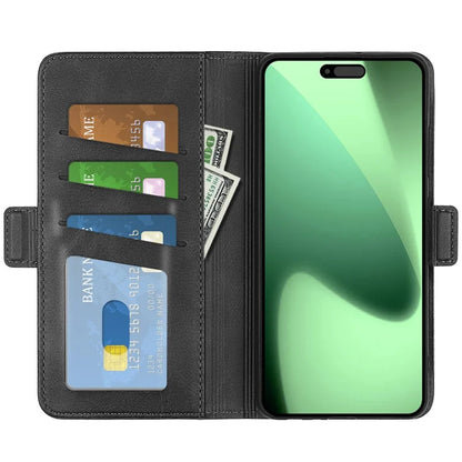 For iPhone 17 Pro Case Calf Texture Leather Wallet Phone Cover - Black