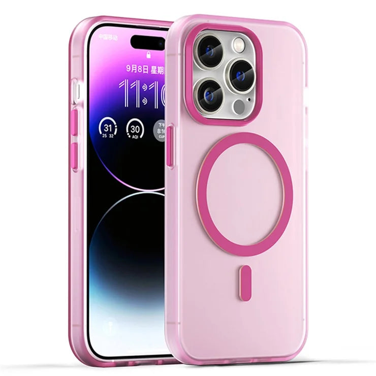 Magnetic Case for iPhone 14 Pro Max Compatible with MagSafe Translucent Matte Back Cover - Pink