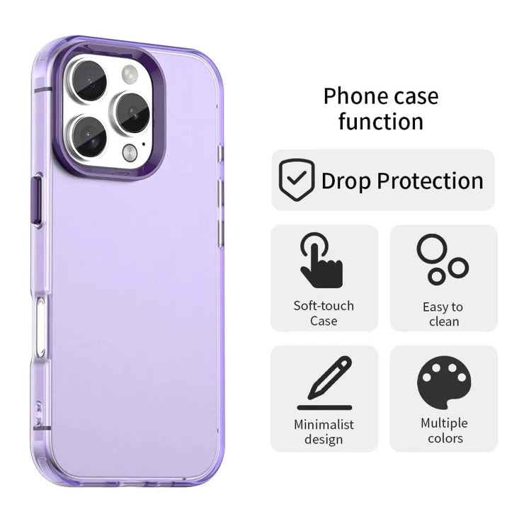 iPhone 16 Pro Cover PC+TPU+PET Mat Anti-Tab Telefon Bagcover - Lilla