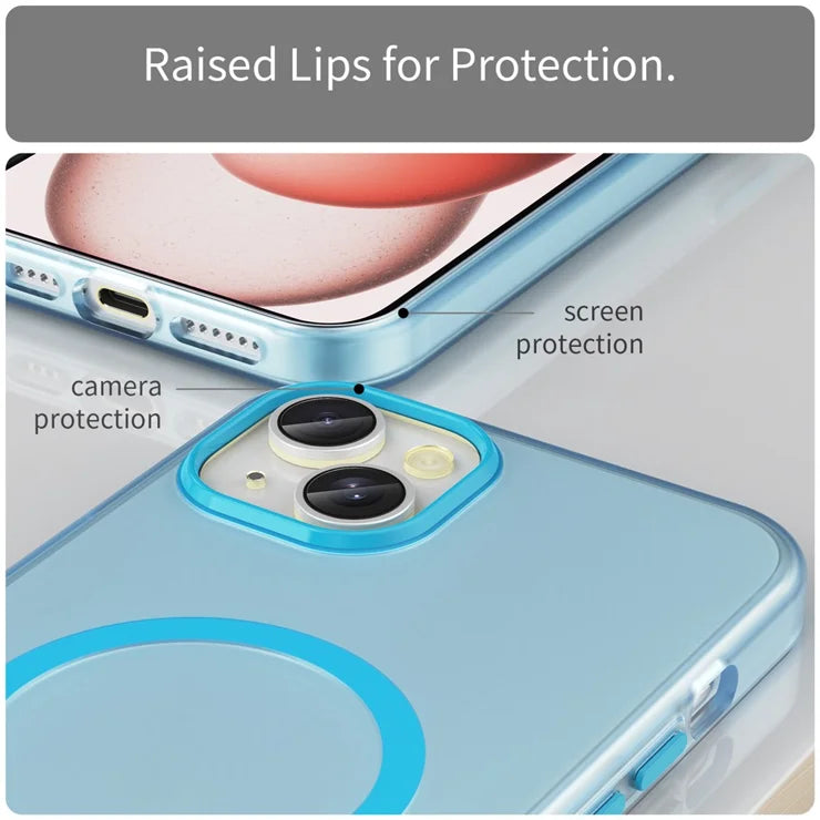 iPhone 15 Plus / 14 Plus magnetisk cover gennemsigtig mat anti-fingeraftryk telefoncover - blå
