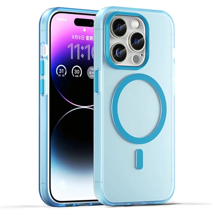 Magnetisk etui til iPhone 14 Pro Max kompatibel med MagSafe gennemsigtigt mat bagcover - blå