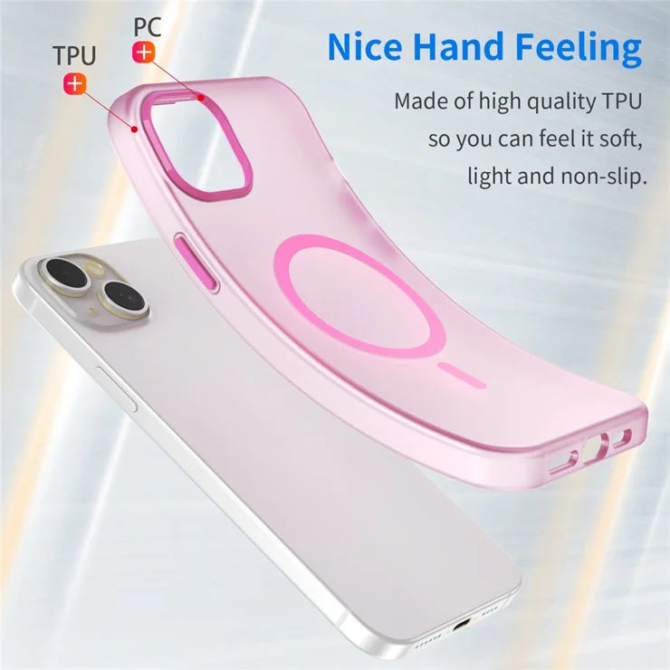 iPhone 15 Plus / 14 Plus Magnetic Case Translucent Matte Anti-Fingerprint Phone Cover - Pink